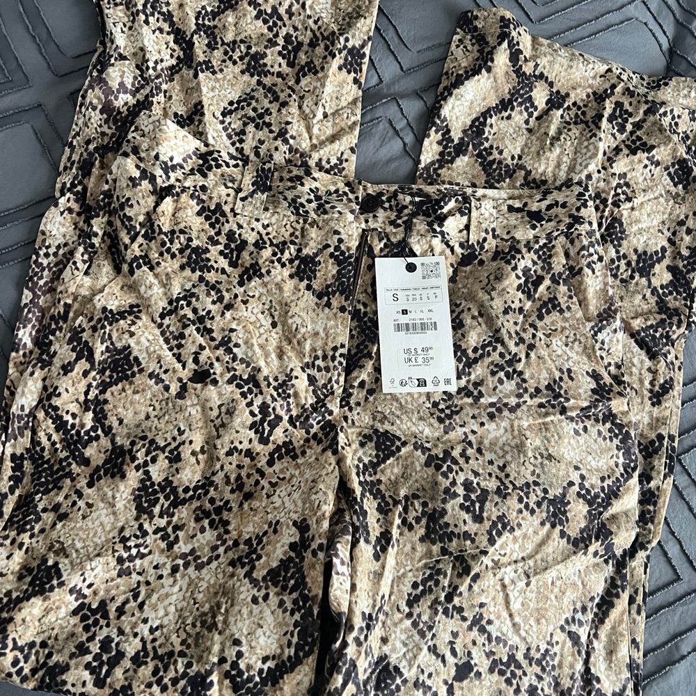 Zara Black and Tan Snake Print Pants